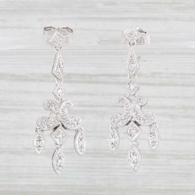 women's earrings with bold statement -Diamond Dangle Earrings 14k White Gold Chandelier