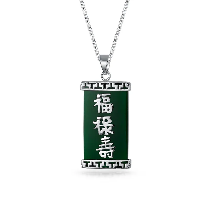 women's necklaces with smooth finish -Asian Style Dark Green Agate Disc Pendant Necklace with Fu Character Symbol