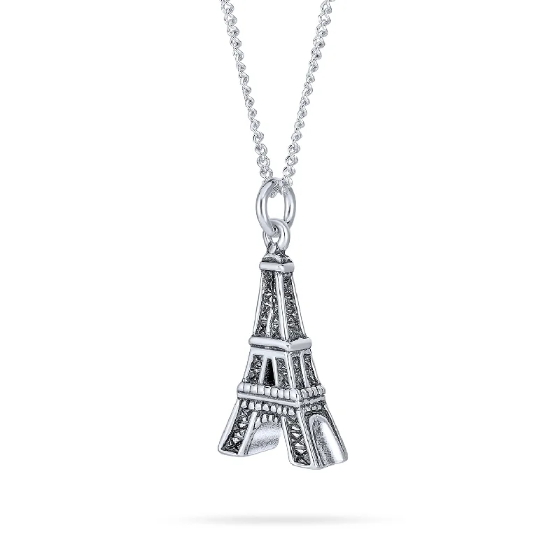 women's necklaces with large gemstone -French Vacation Eiffel Tower Pendant Necklace in Oxidized Sterling Silver