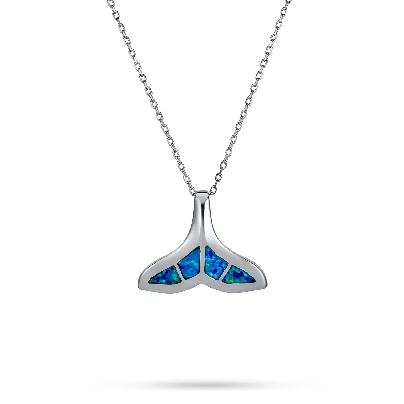 women's necklaces with ruby -Nautical Blue Opal Whale Tail Pendant Necklace in Sterling Silver