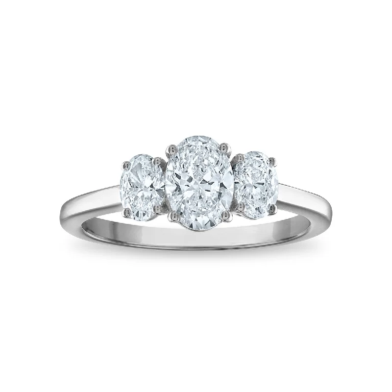 women's engagement rings with custom stone -Signature EcoLove 1 1/4 CTW Lab Grown Diamond Anniversary Three Stone Ring in 14KT White Gold