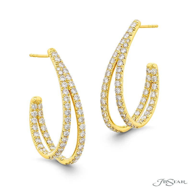 women's earrings with cute studs -Lady's Yellow 18 Karat Earrings With Diamonds