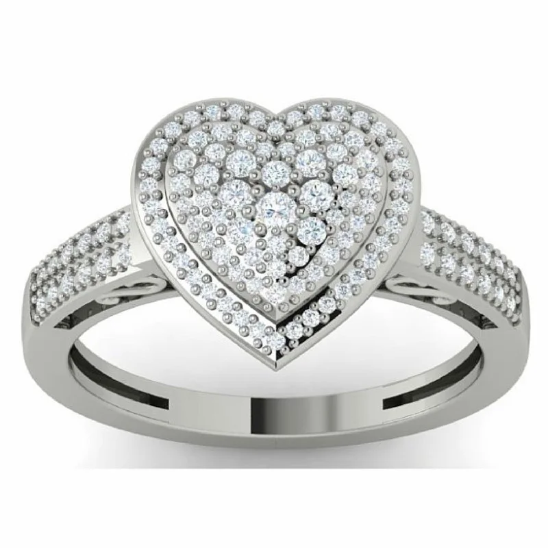 women's engagement rings with halo setting -1/2 CTW Diamond Heart Ring in 10KT White Gold