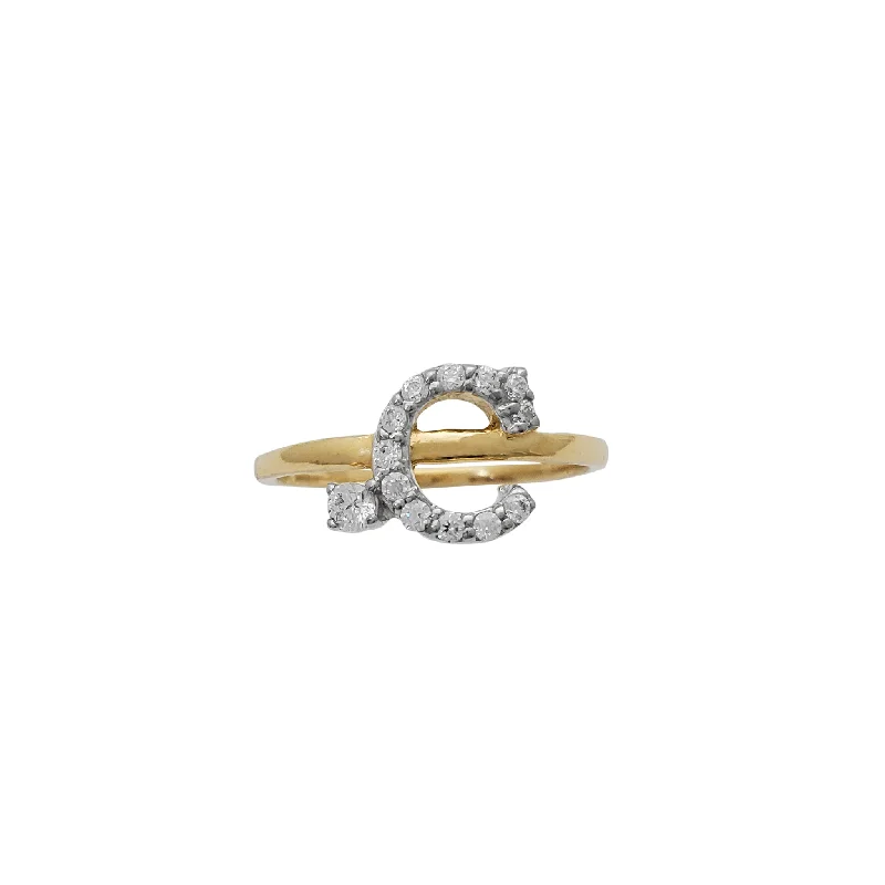 women's rings with gemstone -Zirconia Initial Letter "C" Solitaire Ring (14K)