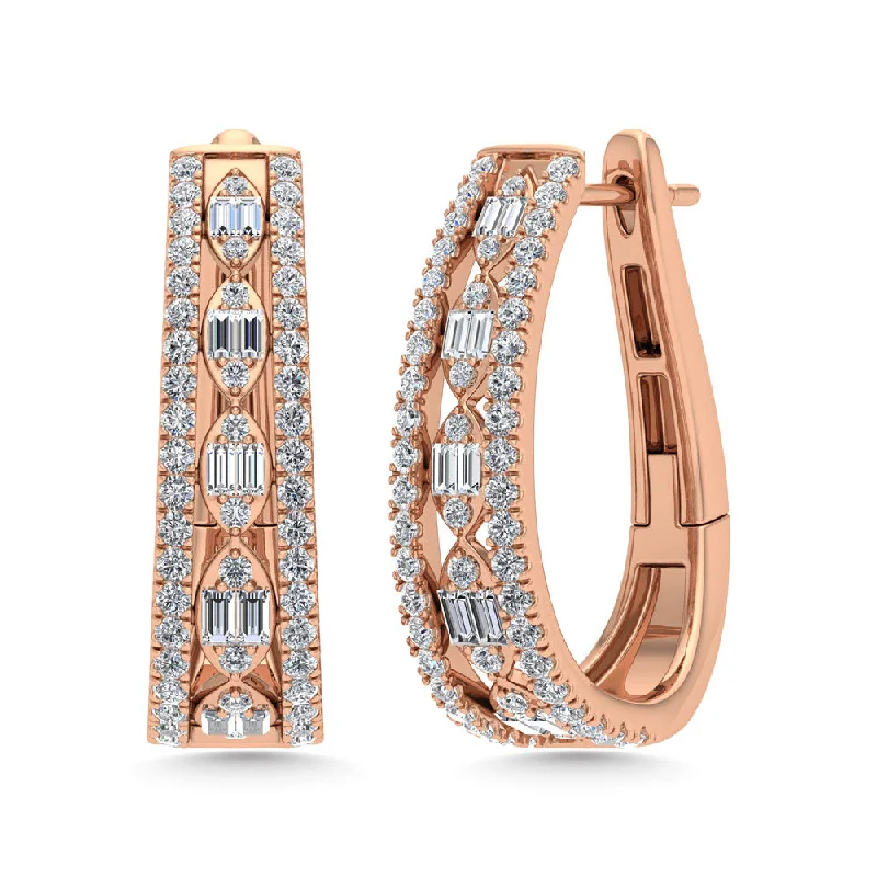 women's earrings with luxury stone -Diamond 1 Ct.Tw. Hoop Earrings in 14K Rose Gold