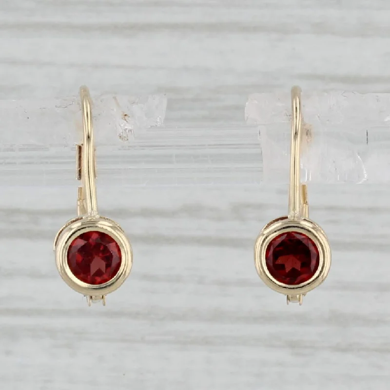 women's earrings with glamorous sparkle -Round Solitaire 0.50ctw Garnet Drop Earrings 14k Yellow Gold Leverbacks