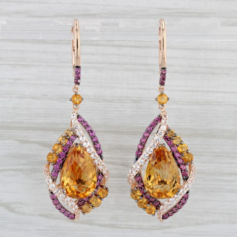 women's earrings with polished gold -Le Vian Crazy 16.60ctw Citrine Garnet Topaz Dangle Earrings 14k Rose Gold