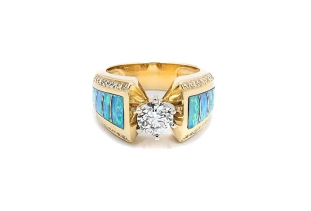 women's engagement rings with classic style -Southwestern Bridal 1.40 ctw GIA Certified Diamond and Opal Inlay Ring