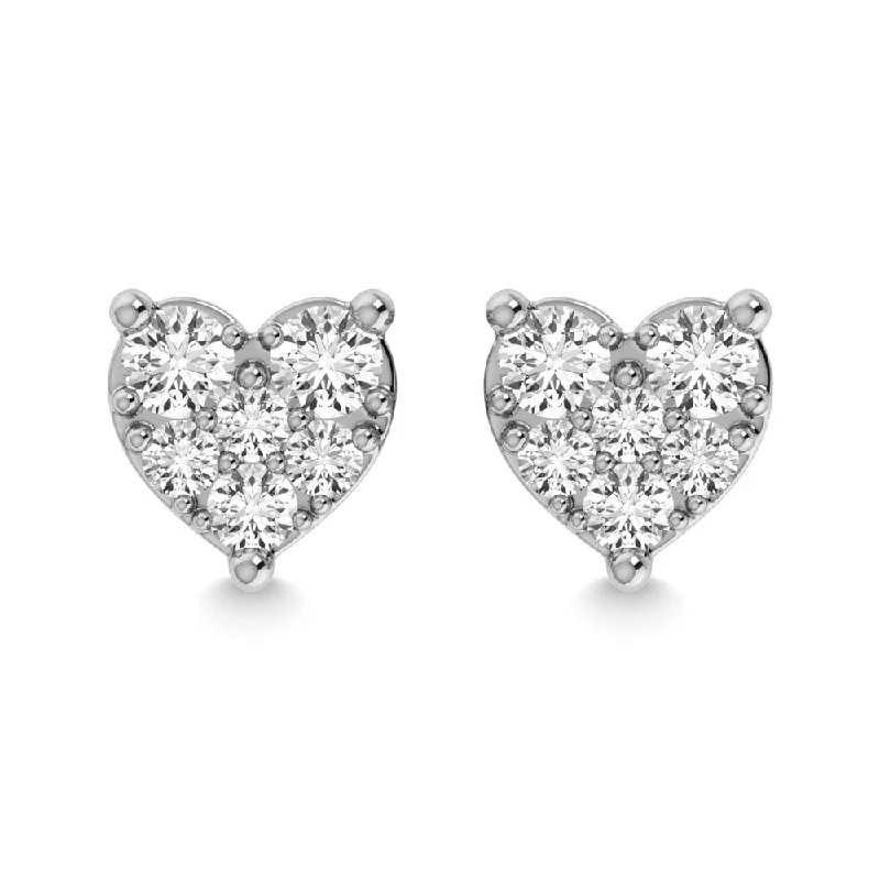 women's earrings with polished finish -Diamond 1/5 Ct.Tw. Heart Earrings in 10K White Gold