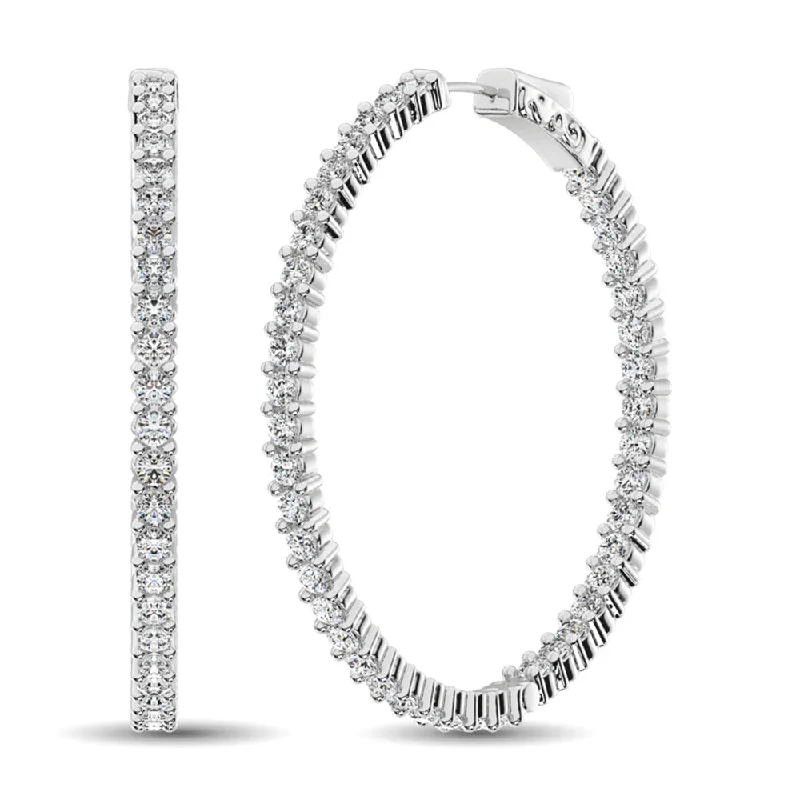 women's earrings with artistic accents -14K White Gold Diamond 2 2/5 Ct.Tw. In and Out Hoop Earrings