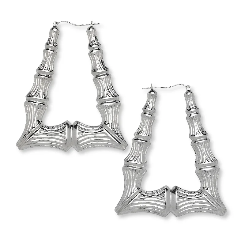 women's earrings with twist design -Better Jewelry, Bamboo Hoops .925 Sterling Silver Triangle Door Knocker Bamboo Earrings Hoops