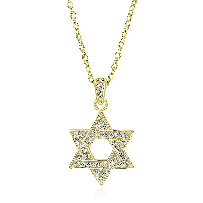 women's necklaces with ruby -Cubic Zirconia Star of David Pendant Necklace 14K Gold Plated Silver Jewish Gift