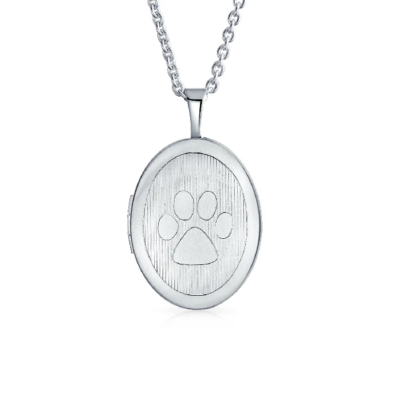 women's necklaces with adjustable length -Dog Paw Print Pet Jewelry Oval Locket Necklace That Holds Pictures