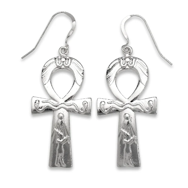 women's earrings with square design -Key of Life .925 Sterling Silver Ankh Earrings