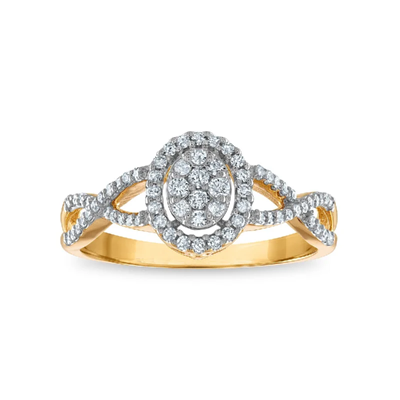 women's engagement rings with heart-shaped diamond -Red Hot Deal  1/4 CTW Diamond Halo Cluster Oval Shape Ring in 10KT Yellow Gold