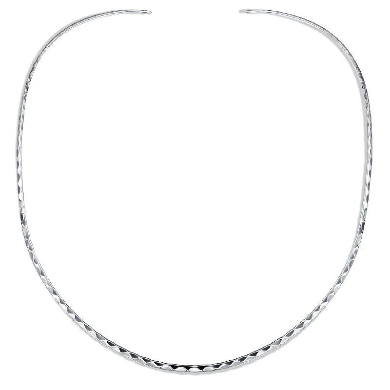 women's necklaces with engraved messages -Simple Thin Boho Hammered Choker Necklace Sterling Silver 2MM Slider Collar