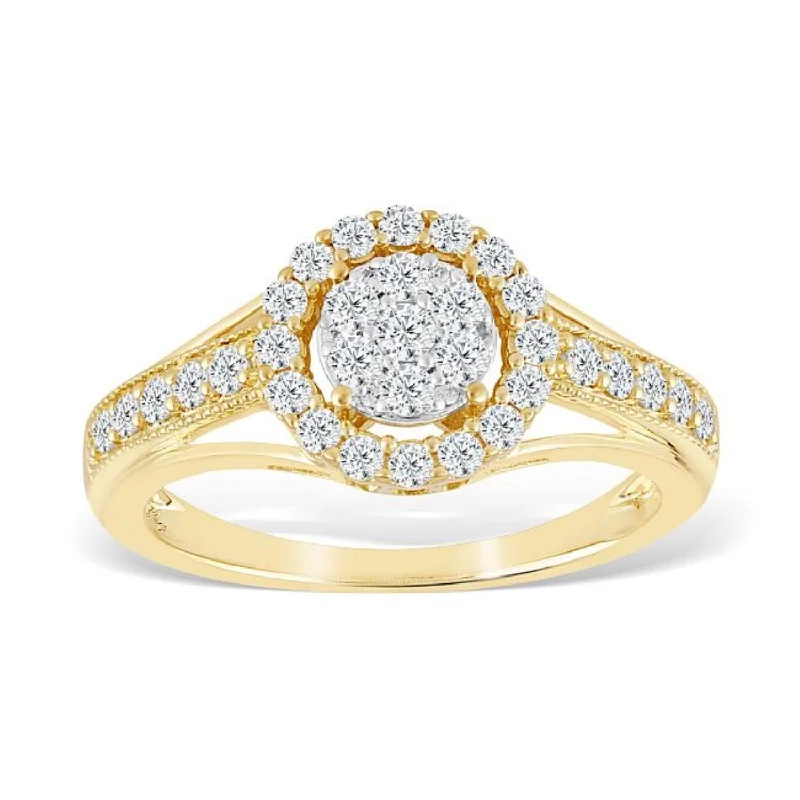 women's engagement rings with platinum band -Red Hot Deal  5/8 CTW Diamond Halo Ring in 10KT Yellow Gold