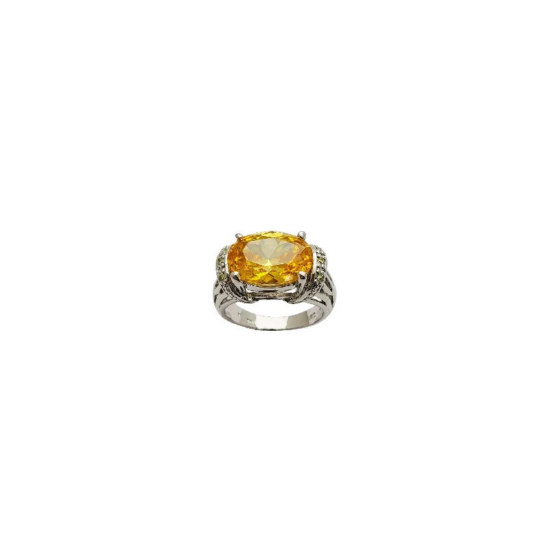 women's rings with teardrop-shaped gemstone -Yellow CZ Square Shape Ring (Silver)