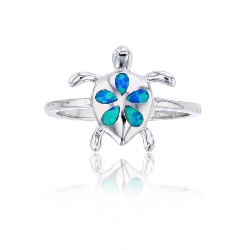 women's rings with filigree band -Created Opal Turtle Ring (Silver)