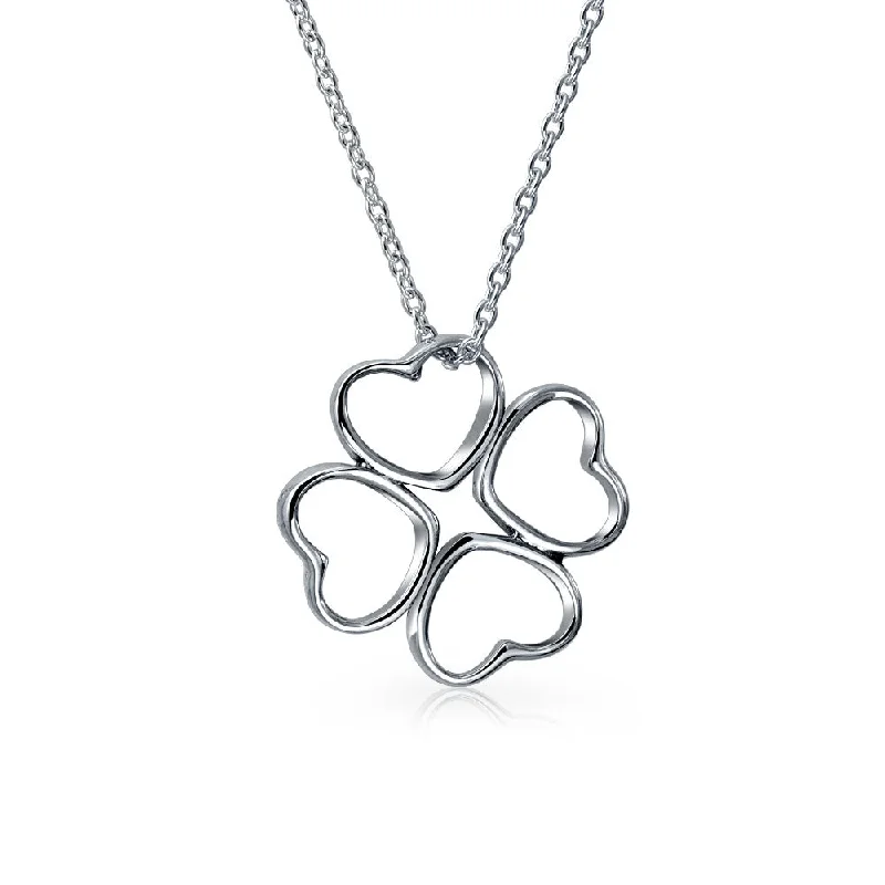 women's necklaces with chain design -Romantic Four Leaf Clover Pendant Necklace in Sterling Silver with Chain