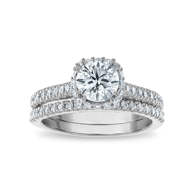 women's engagement rings with gemstone -Signature EcoLove Diamond Dreams 1-1/2 CTW Lab Grown Diamond Halo Bridal Set in 14KT White Gold