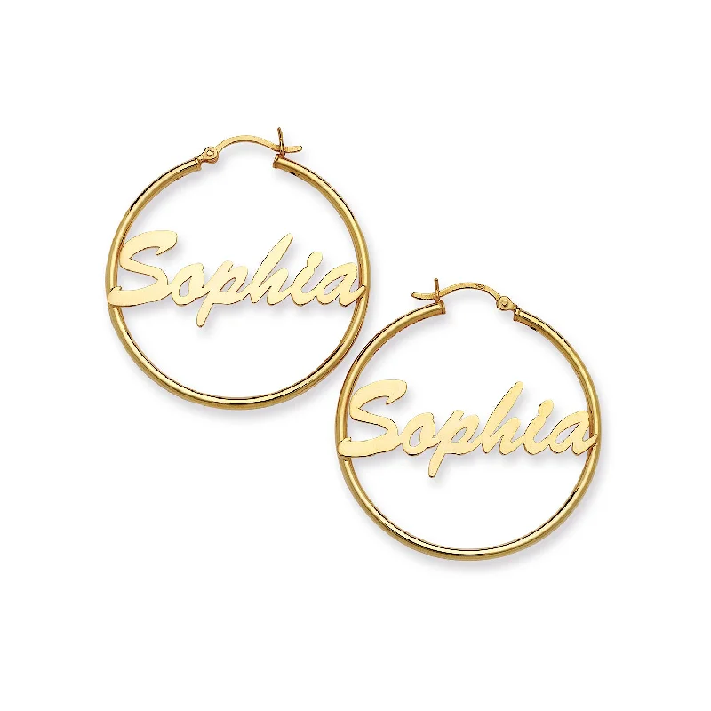 women's earrings with polished finish -Better Jewelry Thin Script Gold 10K Hoop Earrings