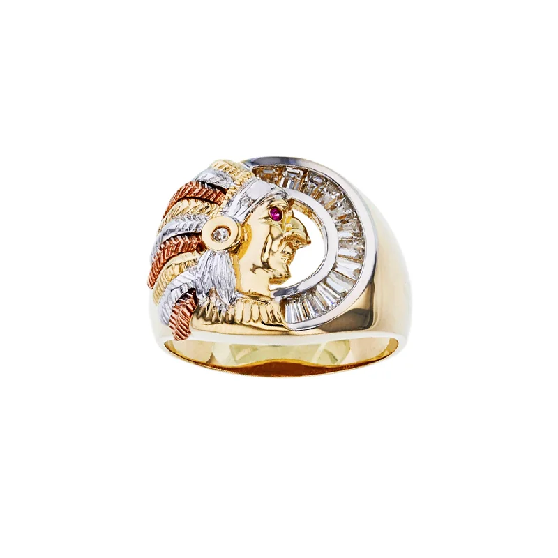 women's rings with luxe gemstones -Channel Setting Chief Indian Head Men's Ring (14K)