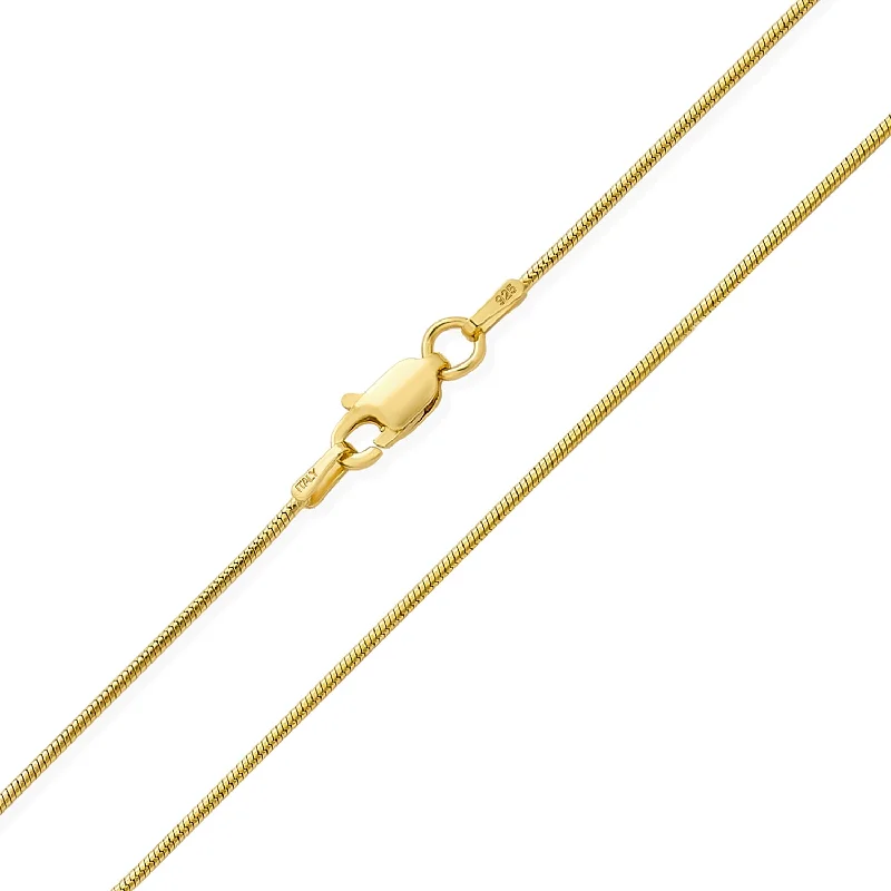 women's necklaces with layered chains -Thin 025 Gauge Sterling Silver 14K Gold Plated Snake Chain Necklace Italy Made