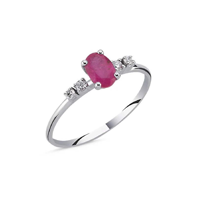 women's engagement rings with etched band -Pink Ruby and Diamonds Ring