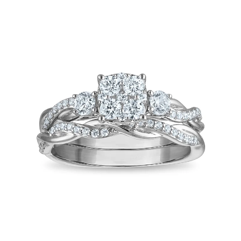 women's engagement rings with modern aesthetic -LoveSong EcoLove 3/4 CTW Lab Grown Diamond Bridal Set in 10KT White Gold