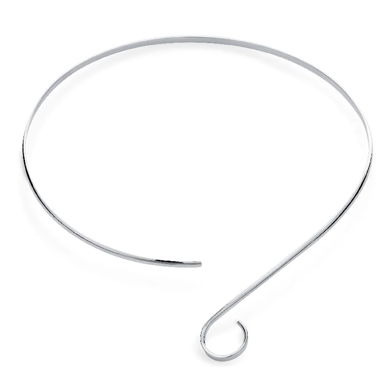 women's necklaces with adjustable clasp -Simple Fine Modern Choker Necklace with V Swirl Ball Shape Geometric Collar Silver