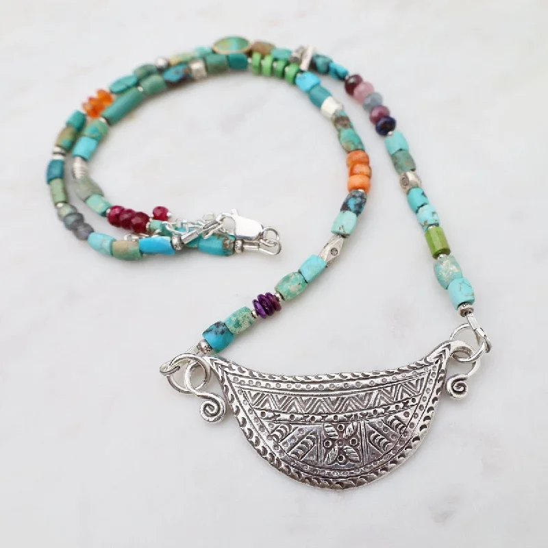 women's necklaces with solid gold -Chunky Turquoise Silver Spirit Lock Necklace