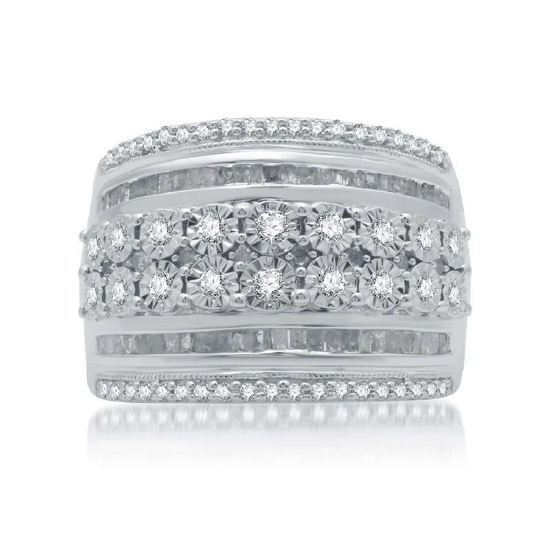 women's engagement rings with vintage-inspired band -1 CTW Diamond Illusion Set Ring in Rhodium Plated Sterling Silver