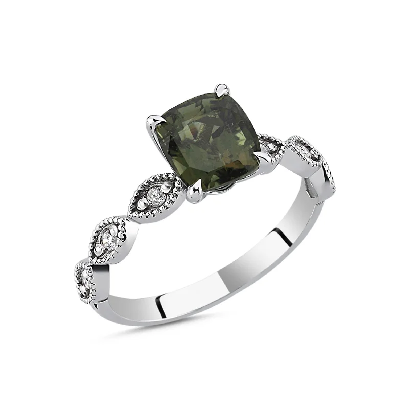 women's engagement rings with vintage floral accents -Dark Green Tourmaline Gold Ring with Diamonds