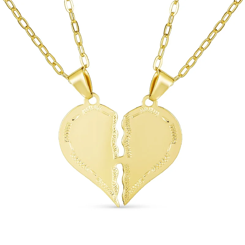 women's necklaces with bold gemstone -Simple BFF Breakable Heart Puzzle Pendant Necklace 18K Gold Plated for Mom