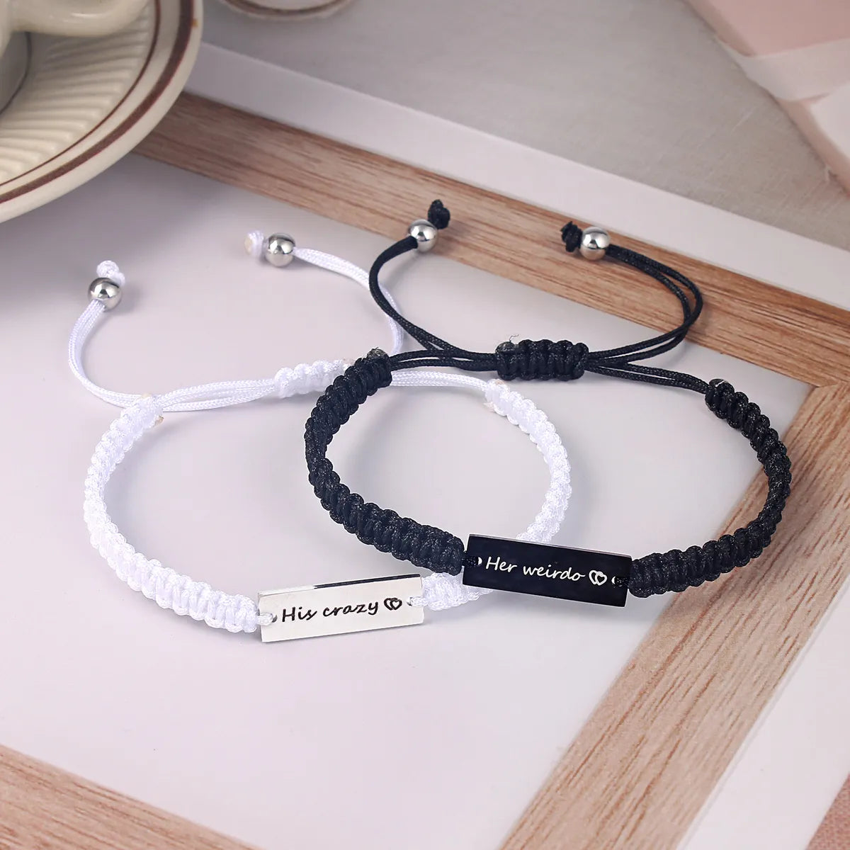 women's bracelets with custom engraving -Simple Style Letter Stainless Steel Nylon Handmade Couple Bracelets