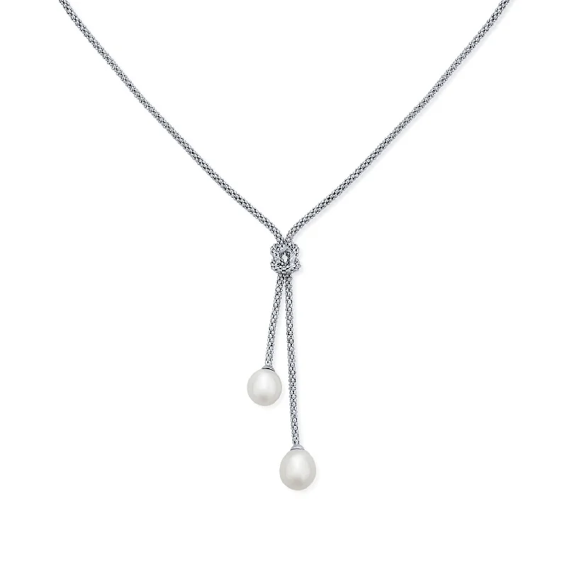 women's necklaces with cubic zirconia -Nautical Bride CZ Drop Necklace with Simulated Pearl for Beach Weddings