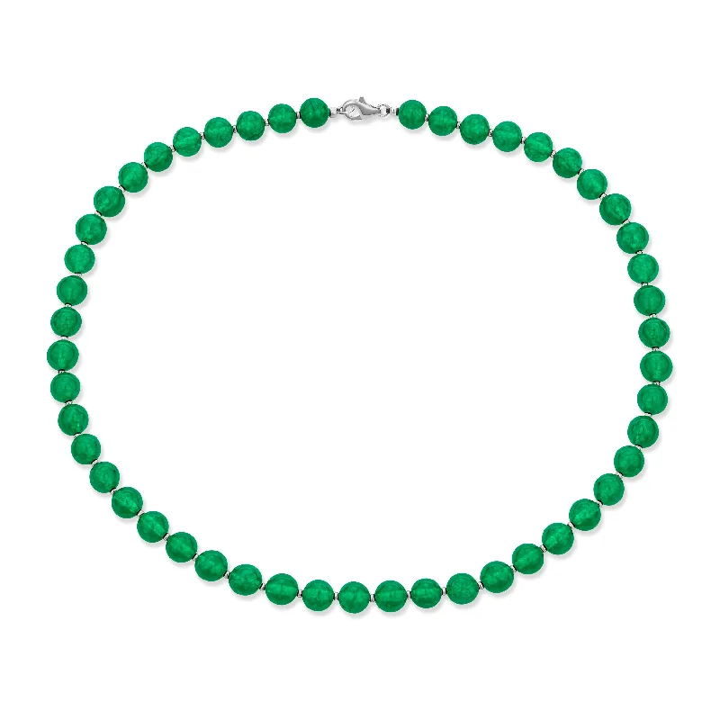 women's necklaces gold -Simple 7MM Green Agate Simulated Jade Strand Necklace Sterling Silver 19"