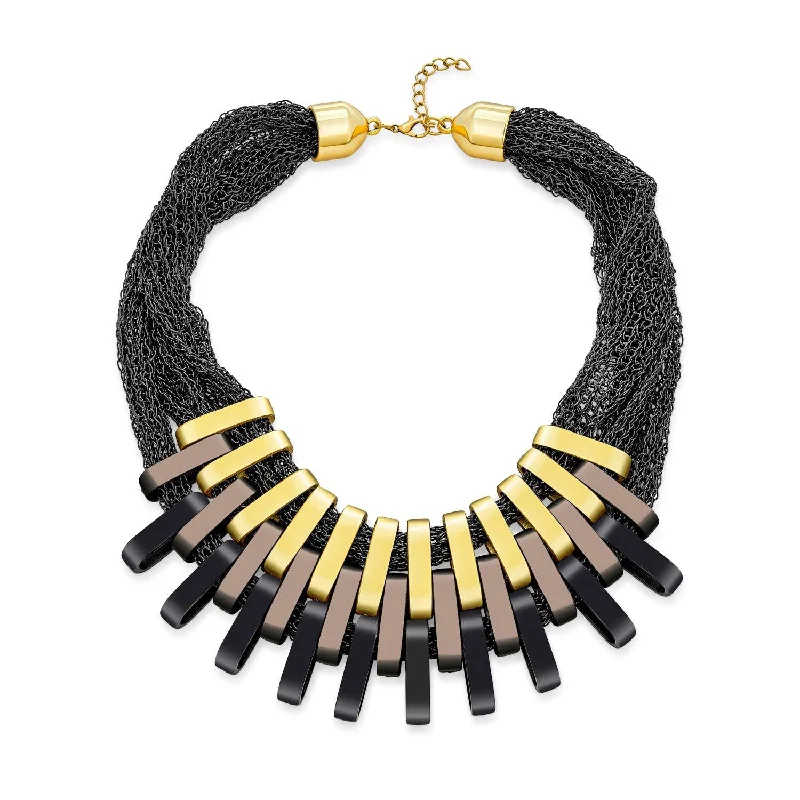 women's necklaces with elegant clasp -Fashion Black Chain Mail Collar Necklace Tri-Tone Geometric Statement for Women