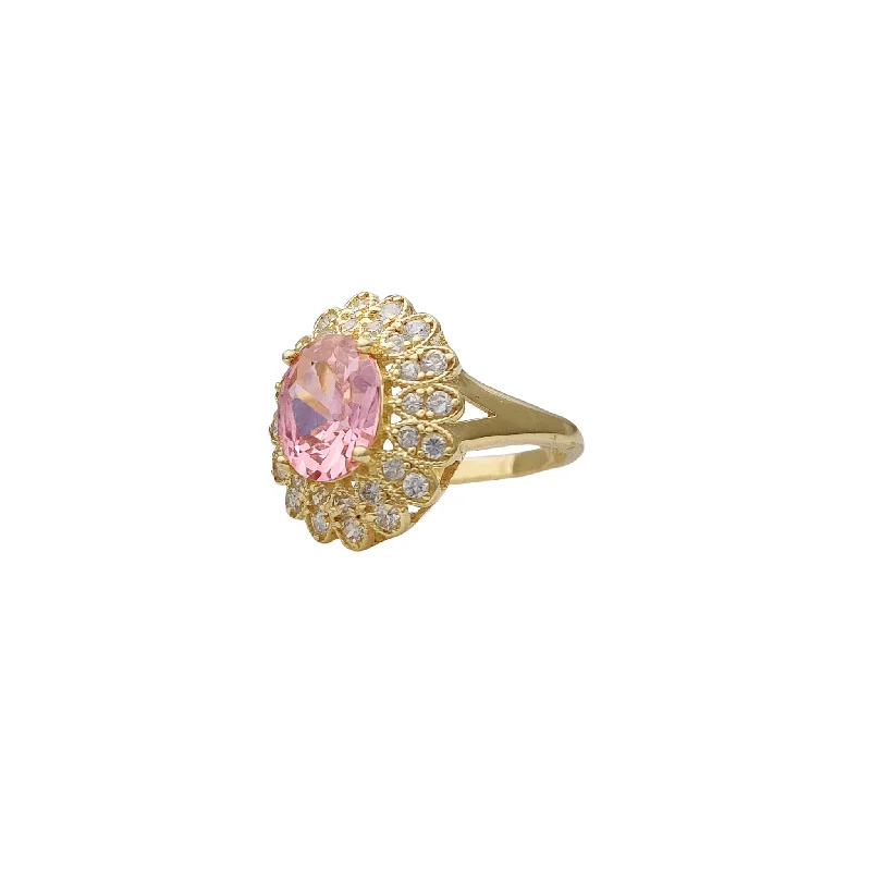 women's rings with sparkling diamonds -Zirconia Pink Flower Lady Ring (14K)