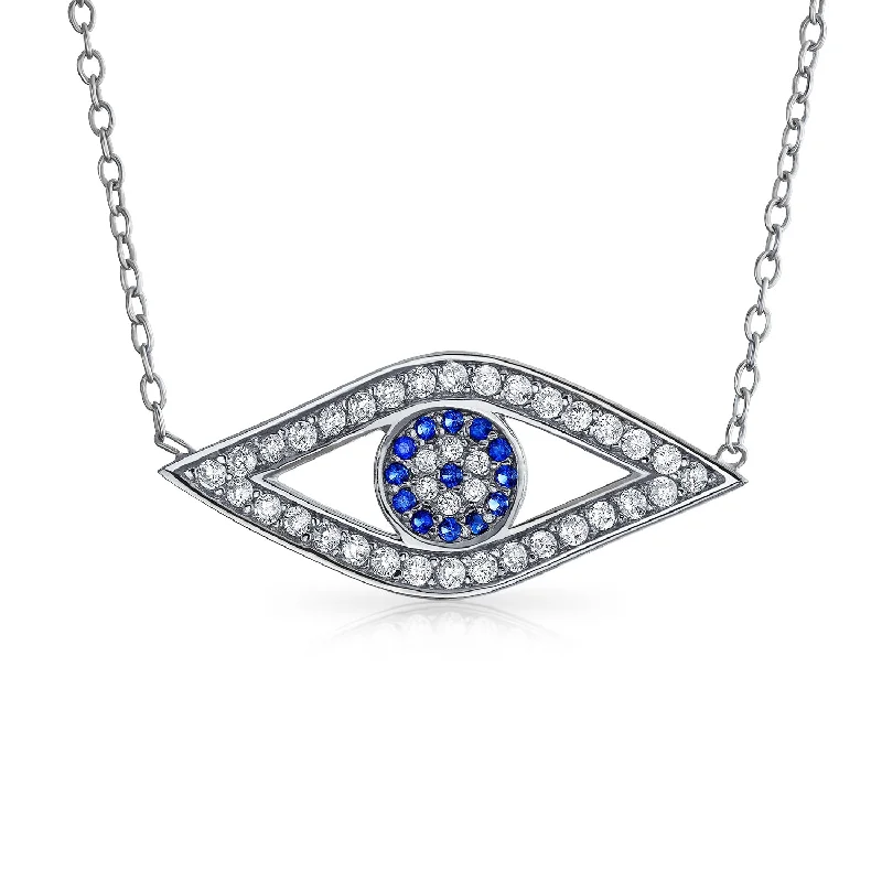 women's necklaces with fine jewelry design -Turkish Blue Evil Eye Pendant Necklace with Pave CZ in Sterling Silver