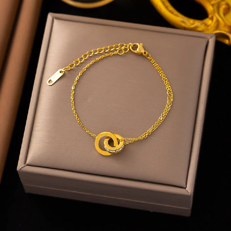 [Sle79] Bracelet Gold Double Ring Full Diamond