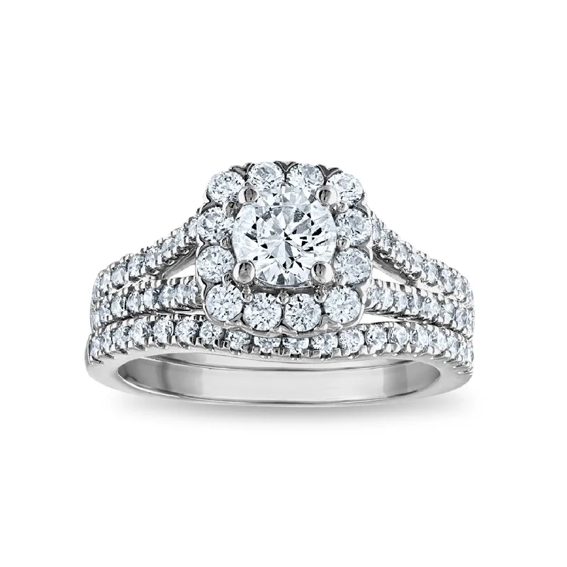 women's engagement rings with vintage design -Signature EcoLove 1 3/4 CTW Lab Grown Diamond Halo Bridal Set in 14KT White Gold