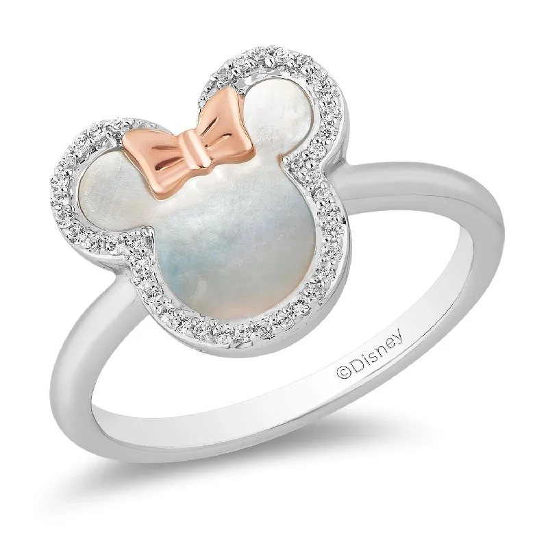 women's engagement rings with cushion-cut diamond -Disney Mother of Pearl and Diamond Minnie Ring in Sterling Silver