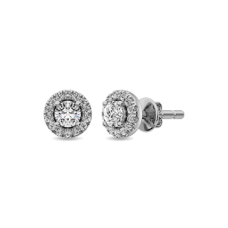 women's earrings with rose gold -Diamond 1/3 ct tw Round Cut Fashion Earrings in 10K White Gold