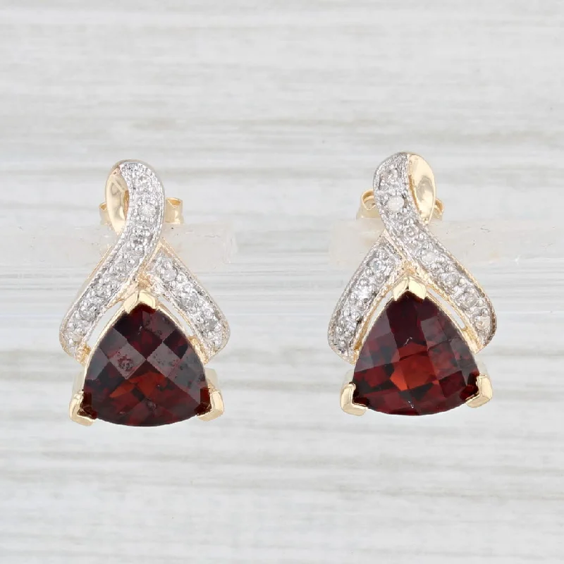 women's earrings with mixed metal design -3.08ctw Trillion Garnet Diamond Stud Earrings 14k Yellow Gold