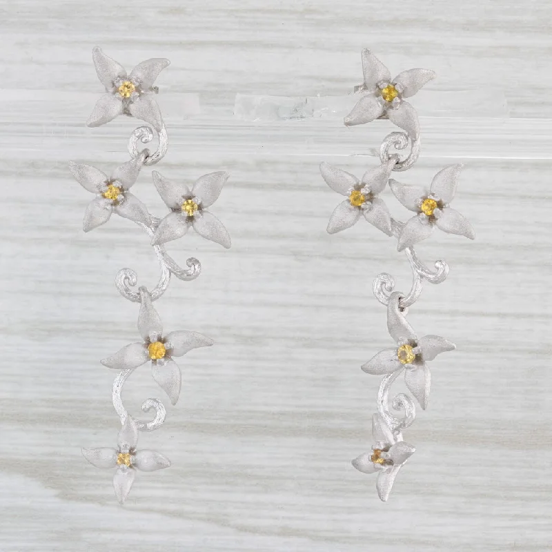 women's earrings with mixed metal design -Galatea 0.20ctw Yellow Sapphire Dangle Flower Earrings 14k White Gold Drop