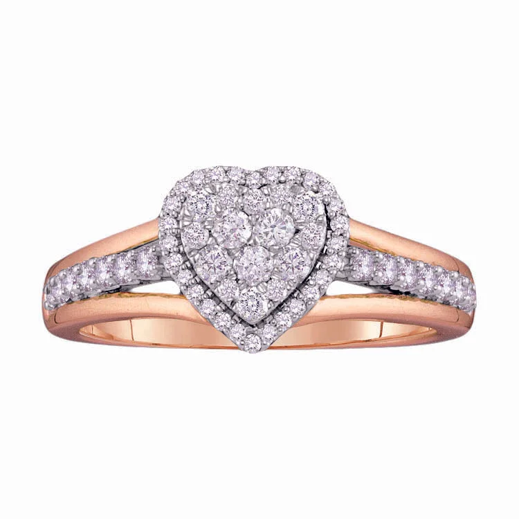 women's engagement rings with three-stone design -1/2 CTW Diamond Heart Ring in 10KT Rose Gold