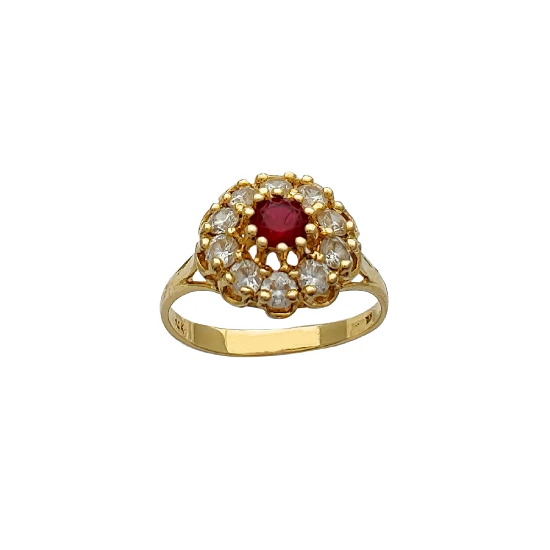 women's rings with decorative accents -Zirconia Red Flower Lady Ring (14K)