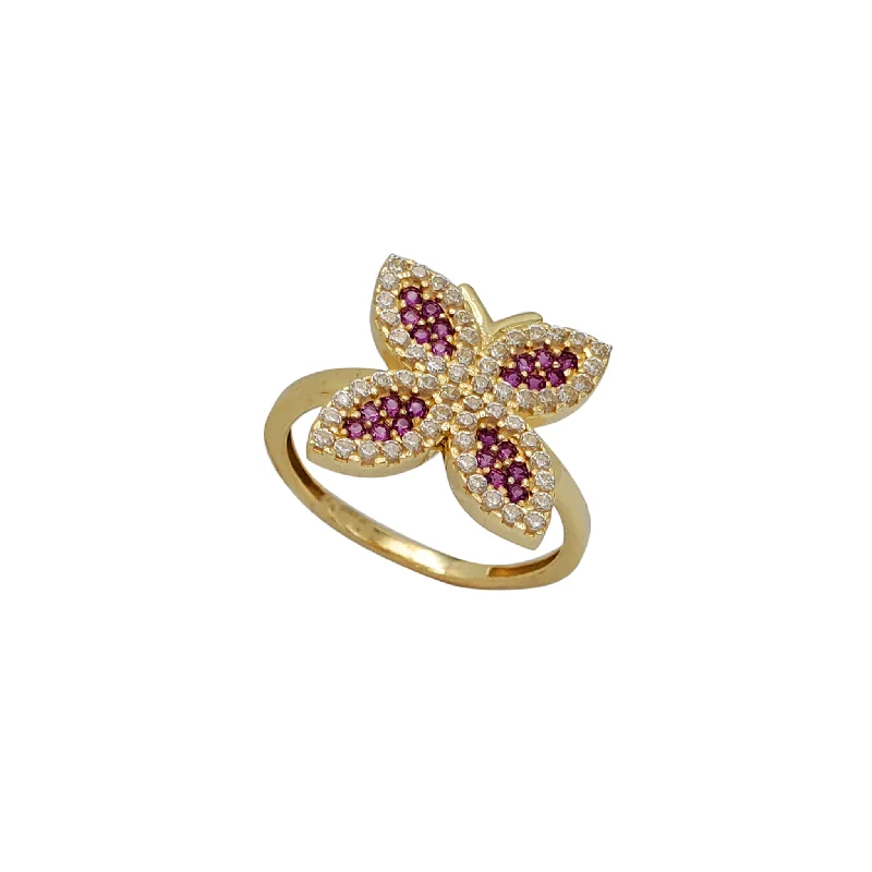 women's rings with solitaire diamond -Zirconia Red Pave Butterfly Ring (14K)